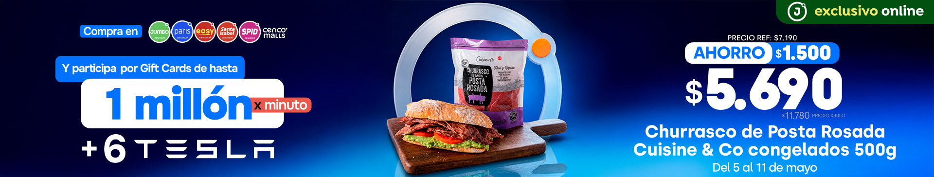 Bombazo excl ecomm - Churrasco Posta Rosada Cuisine&Co Congelados 500 grs. $5.690 (p ref $7.190) (ppum $11.780) - 05-05-2026 al 11-05-2026