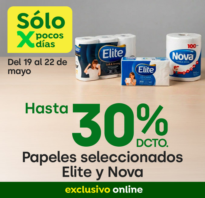 Bombazo excl ecomm - Softys - Papeles Seleccionados Confort, Elite, Nova 30% dcto - 19-05-2026 al 22-05-2026