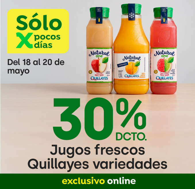 Bombazo excl ecomm - QUILLAYES SURLAT - Jugos Fresco Quillayes Variedades 30% dcto - 18-05-2026 al 20-05-2026