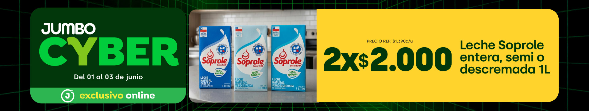 leche Soprole entera, semi descremada 1 lt 