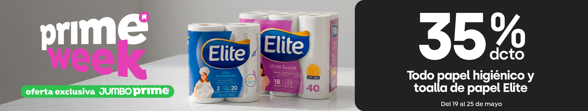Prime - Todo papel higiénico y toalla papel Elite 35%dcto. - 19-05-2026 al 25-05-2026