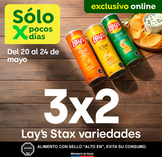 Bombazo excl ecomm - 3x2 en Lays Stax - 20-05-2026 al 24-05-2026