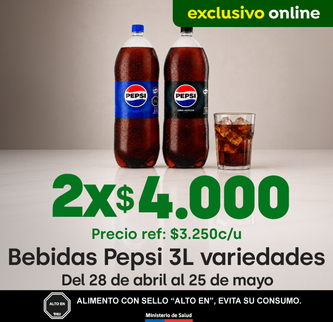 Exclusivas - Pepsi variedades 3LT 2x 4.000 (pref: 3.250) - 28-04-2026 al 25-05-2026