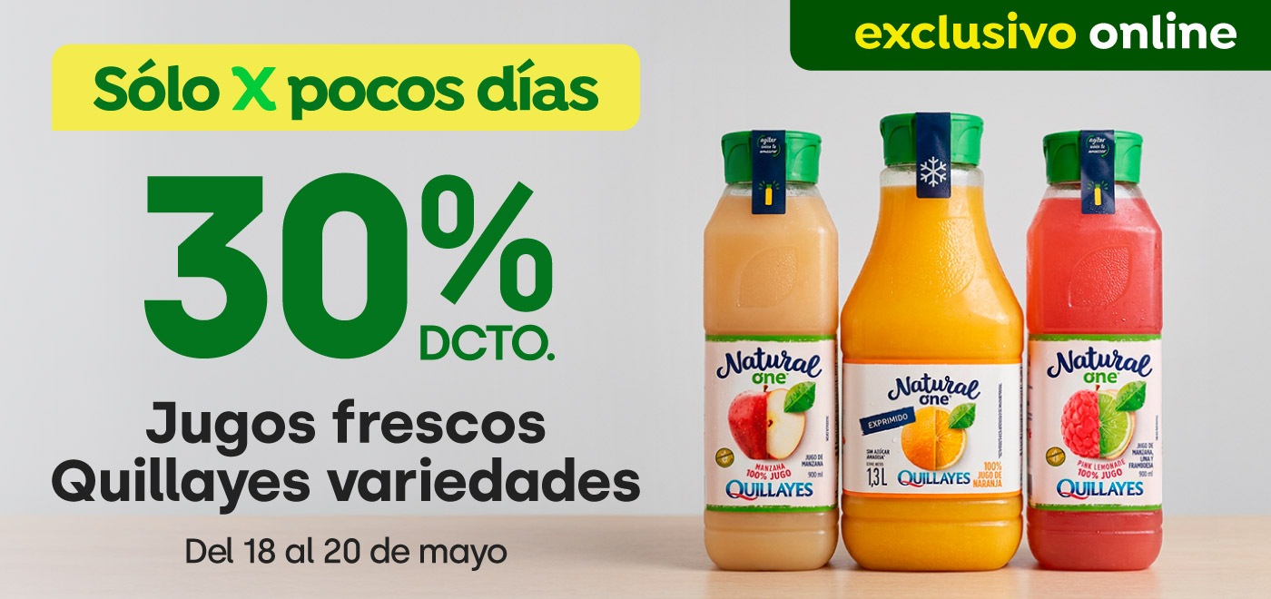 Bombazo excl ecomm - QUILLAYES SURLAT - Jugos Fresco Quillayes Variedades 30% dcto - 18-05-2026 al 20-05-2026