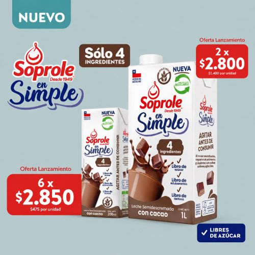 Desde 2x $2.800 Leche Soprole Chocolatada en simple