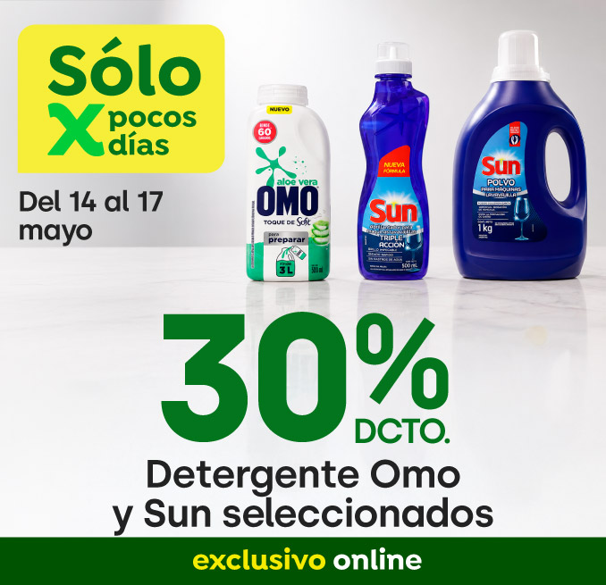 Excl ecomm unilever detergente Omo y sun seleccionados 30% 