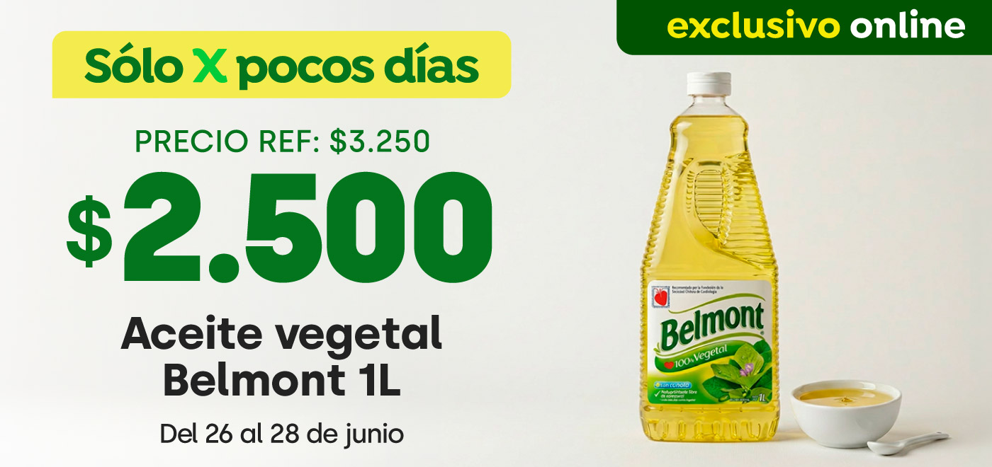 Bombazo excl ecomm - ACEITE VEGETAL BELMONT 1 LT $2.500 - 26-06-2026 al 28-06-2026