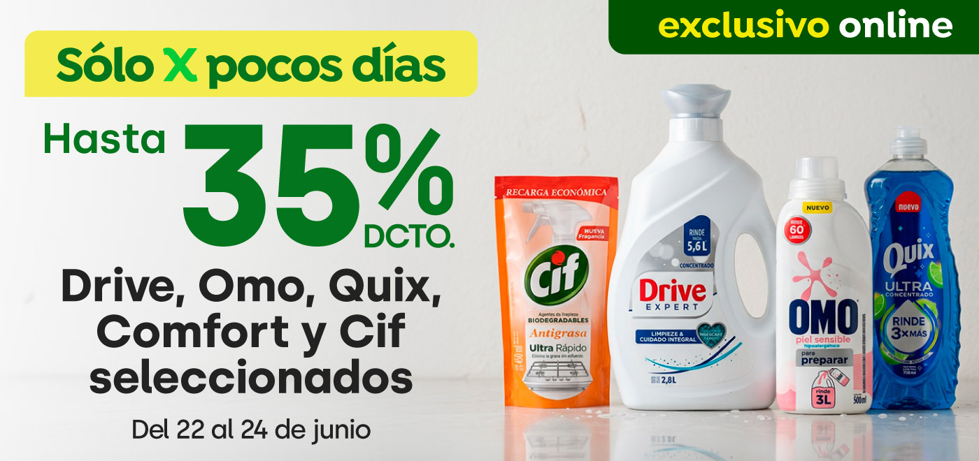 Bombazo excl ecomm - Drive, Omo, Quix, Comfort, Cif y Quix Seleccionados hasta 35% dcto  - 22-06-yyyy al 24-06-yyyy