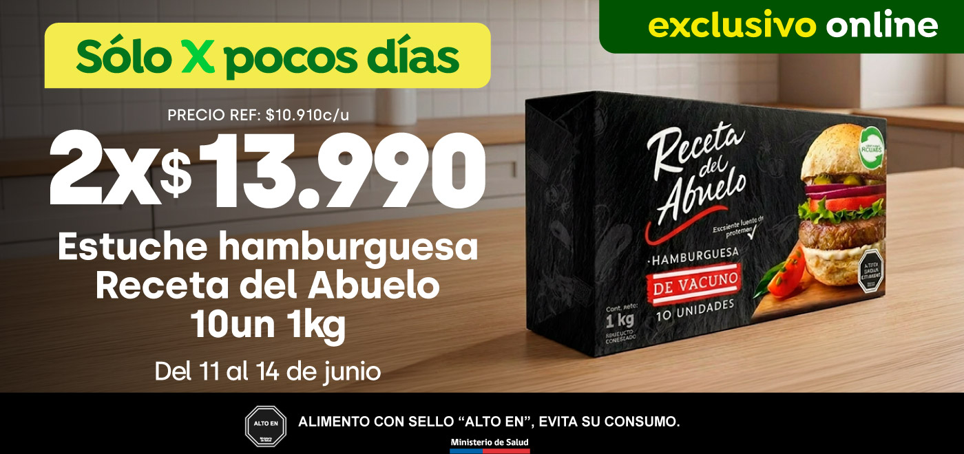 Bombazo excl ecomm - 2x 13990 ESTUCHE HAMBURGUESA RDA 10 UN 1KG / PRECIO REF: $10,910 - 11-06-yyyy al 14-06-yyyy