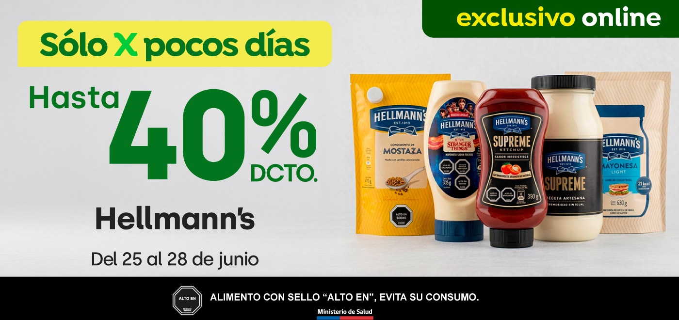 Bombazo excl ecomm - Hellmann's hasta 40% dcto. - 25-06-2026 al 28-06-2026