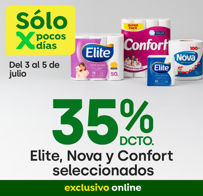 Bombazo excl ecomm - Softys - Elite, Confort y Nova Seleccionados 35% dcto  - 03-07-2026 al 05-07-2026