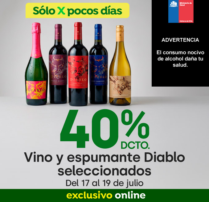 Bombazo excl ecomm - TODO VINO Y ESPUMANTE DIABLO(EXCLUYE HARD FIRE Y VOLCANIC) 40% - 17-07-yyyy al 19-07-yyyy