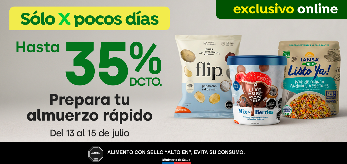 Bombazo excl ecomm - Prepara tu almuerzo rápido hasta 35% dcto. - 13-07-2026 al 15-07-2026