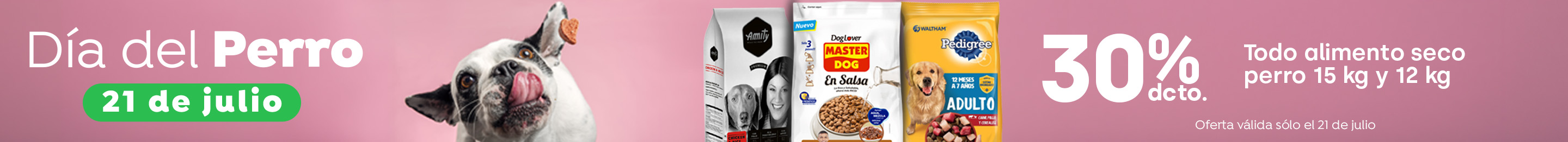 Especial - Efemeride - Día del perro - Todo alimento seco perro 15 kg y 12 kg 30%dcto. - 21-07-yyyy al 21-07-yyyy